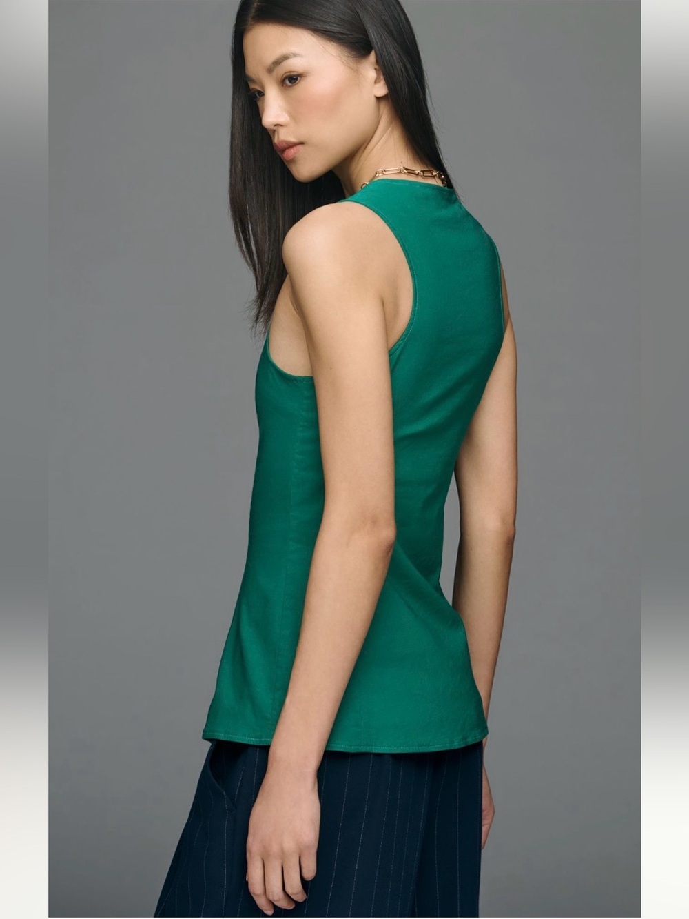 Anthropologie Preppy Maeve Kelly Green Vest NWT Stretch Racerback M Top - Picture 3 of 8